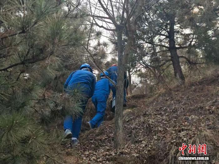 图为屈阳和两位同事在秦岭山中巡线。阿琳娜 摄 图为屈阳和两位同事在秦岭山中巡线。阿琳娜 摄